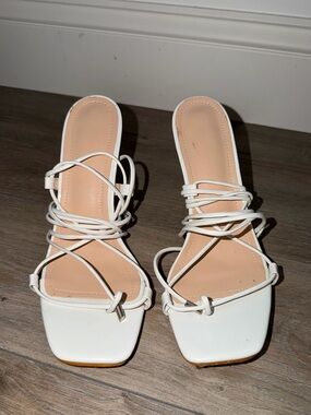 White Strappy Square-Toe Sandals - Women's